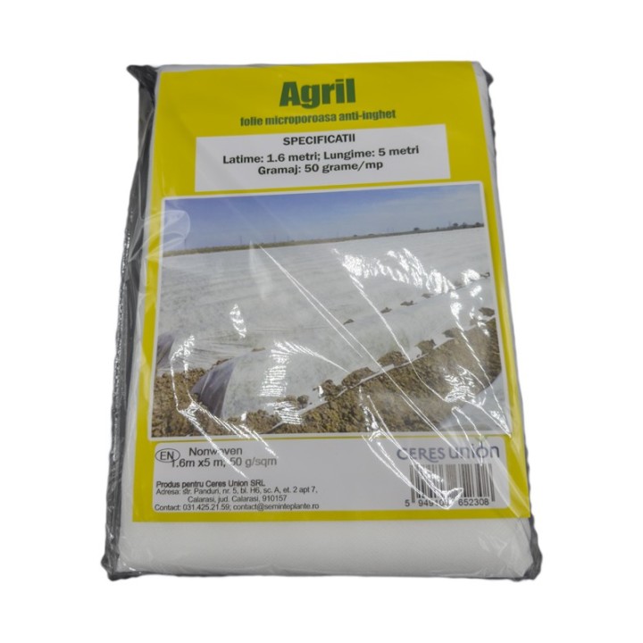 Folie microporoasa alba anti-inghet / mulcire 1.6m x 5 m, 50 g/mp