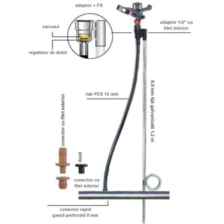 Tija galvanizata pentru IrriStand 52/53, 8 mm, 1.2 m lungime