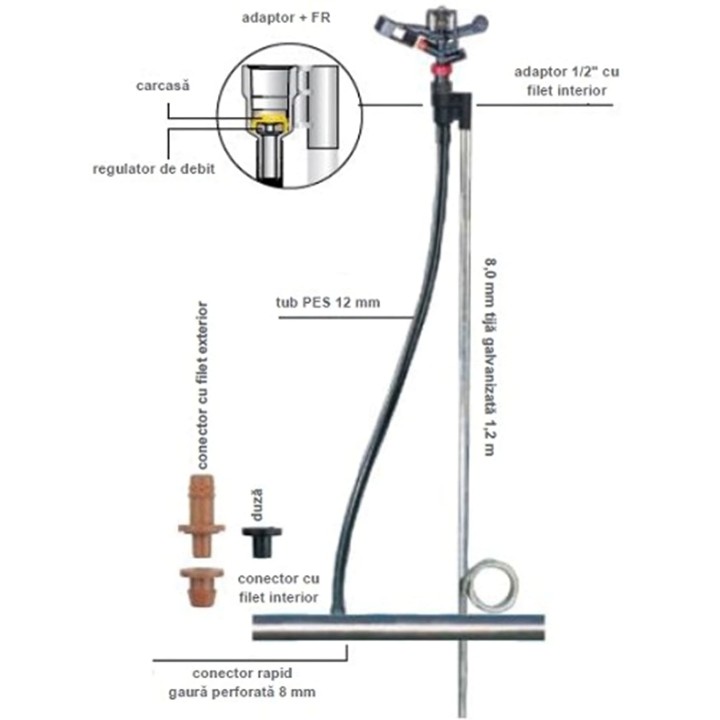 Tija galvanizata pentru IrriStand 52/53, 8 mm, 1.2 m lungime