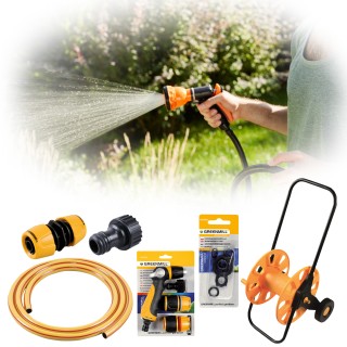Kit complet irigare gradina, furtun + tambur + pistol de udare, 25 metri